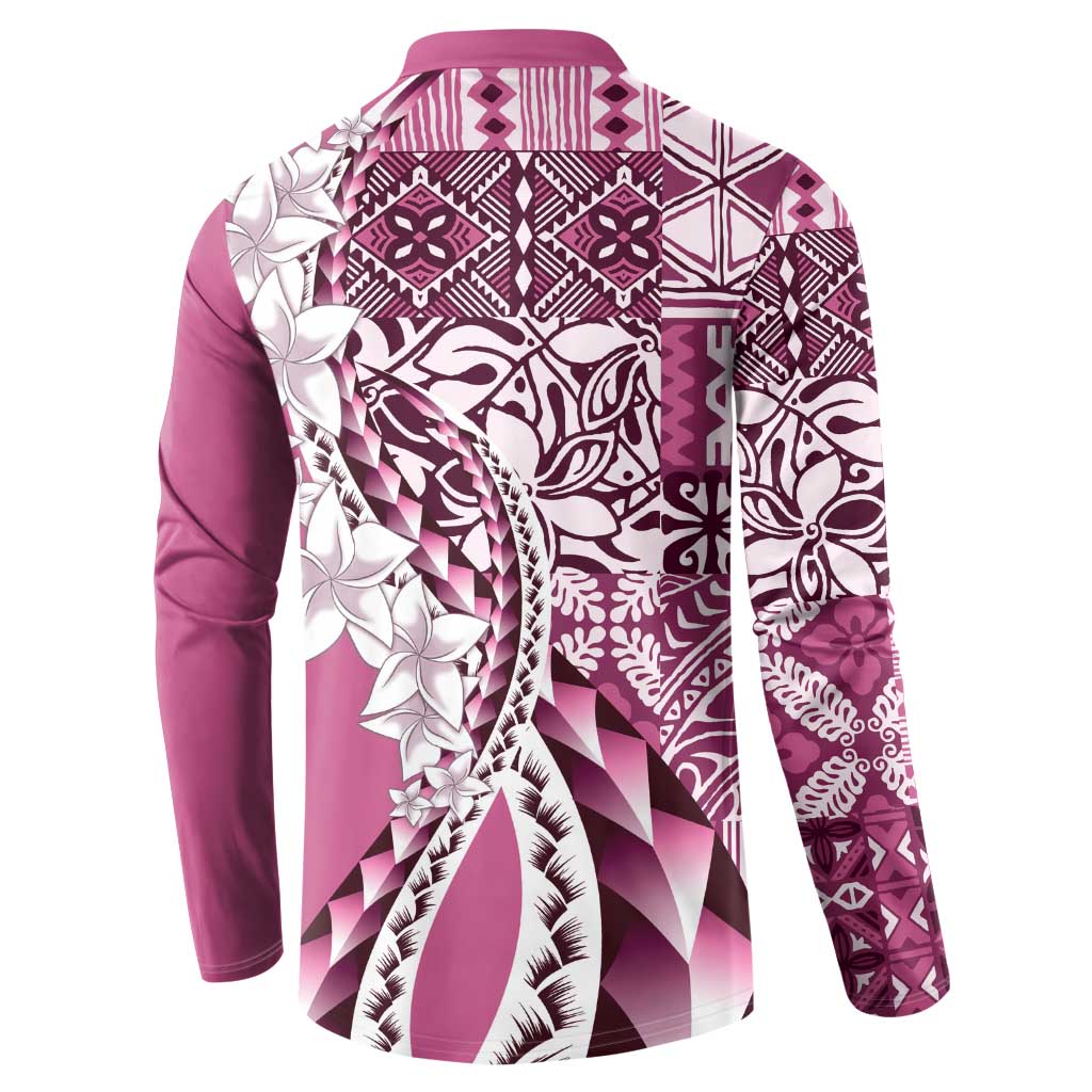 Aloha Vintage Plumeria Hawaiian Tapa Pattern Button Sweatshirt Pink Hawaiian Tapa Pattern LT9 - Polynesian Pride
