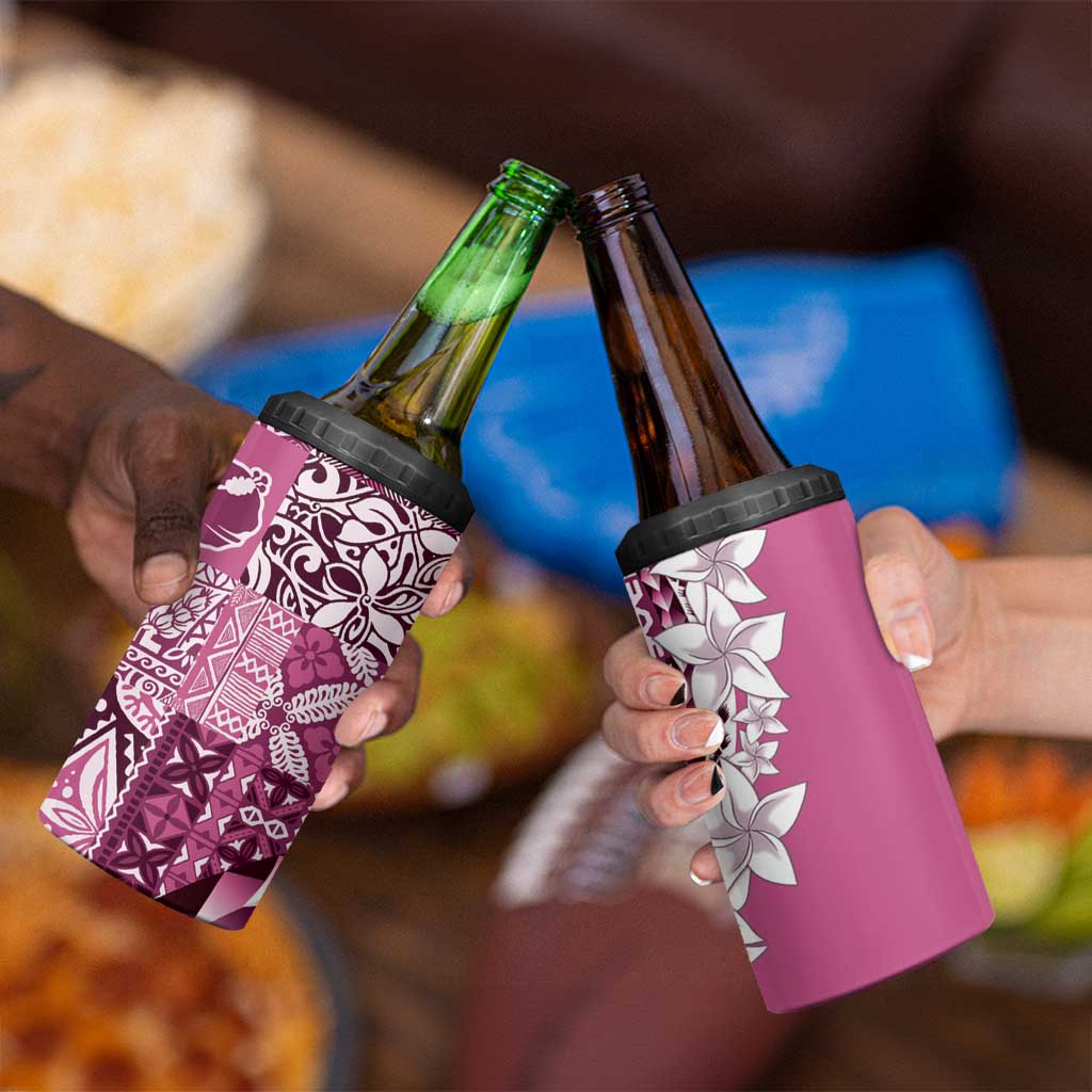Aloha Vintage Plumeria Hawaiian Tapa Pattern 4 in 1 Can Cooler Tumbler Pink Hawaiian Tapa Pattern - Polynesian Pride
