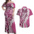 Aloha Vintage Plumeria Hawaiian Tapa Pattern Couples Matching Off Shoulder Maxi Dress and Hawaiian Shirt Pink Hawaiian Tapa Pattern - Polynesian Pride