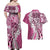Aloha Vintage Plumeria Hawaiian Tapa Pattern Couples Matching Off Shoulder Maxi Dress and Hawaiian Shirt Pink Hawaiian Tapa Pattern - Polynesian Pride