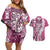 Aloha Vintage Plumeria Hawaiian Tapa Pattern Couples Matching Off Shoulder Short Dress and Hawaiian Shirt Pink Hawaiian Tapa Pattern - Polynesian Pride