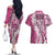Aloha Vintage Plumeria Hawaiian Tapa Pattern Couples Matching Off The Shoulder Long Sleeve Dress and Hawaiian Shirt Pink Hawaiian Tapa Pattern - Polynesian Pride