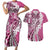 Aloha Vintage Plumeria Hawaiian Tapa Pattern Couples Matching Short Sleeve Bodycon Dress and Hawaiian Shirt Pink Hawaiian Tapa Pattern - Polynesian Pride