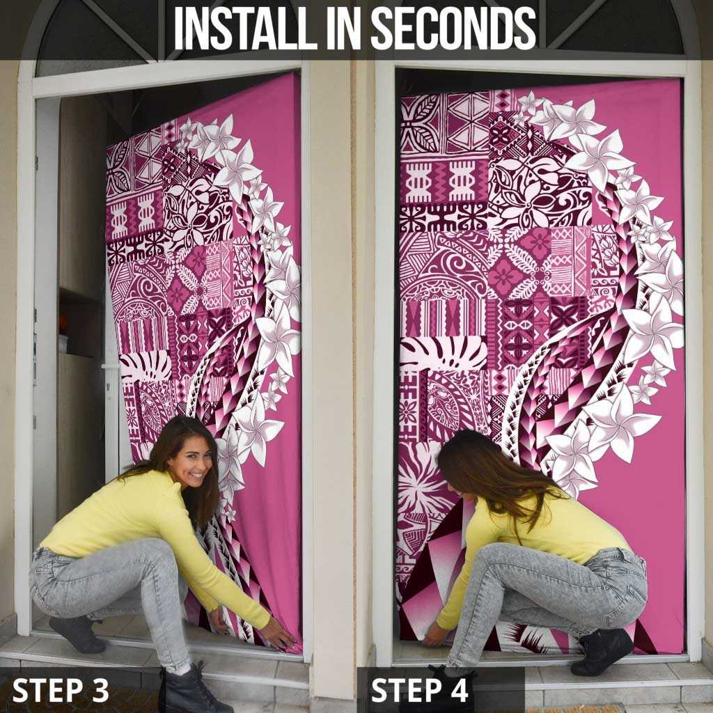 Aloha Vintage Plumeria Hawaiian Tapa Pattern Door Cover Pink Hawaiian Tapa Pattern - Polynesian Pride