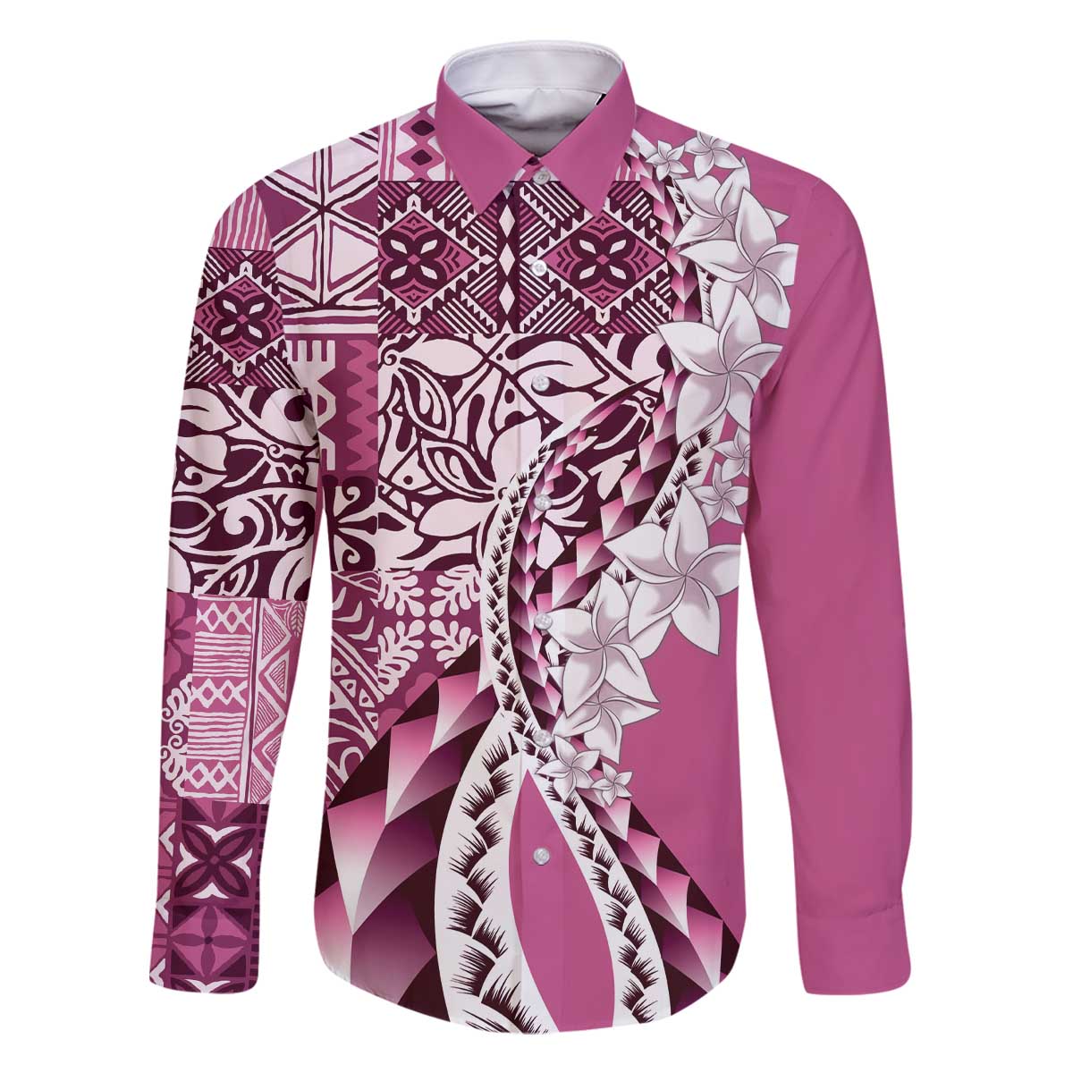 Aloha Vintage Plumeria Hawaiian Tapa Pattern Family Matching Off The Shoulder Long Sleeve Dress and Hawaiian Shirt Pink Hawaiian Tapa Pattern - Polynesian Pride