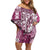 Aloha Vintage Plumeria Hawaiian Tapa Pattern Family Matching Off Shoulder Short Dress and Hawaiian Shirt Pink Hawaiian Tapa Pattern - Polynesian Pride