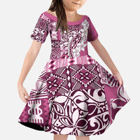 Aloha Vintage Plumeria Hawaiian Tapa Pattern Family Matching Puletasi and Hawaiian Shirt Pink Hawaiian Tapa Pattern - Polynesian Pride
