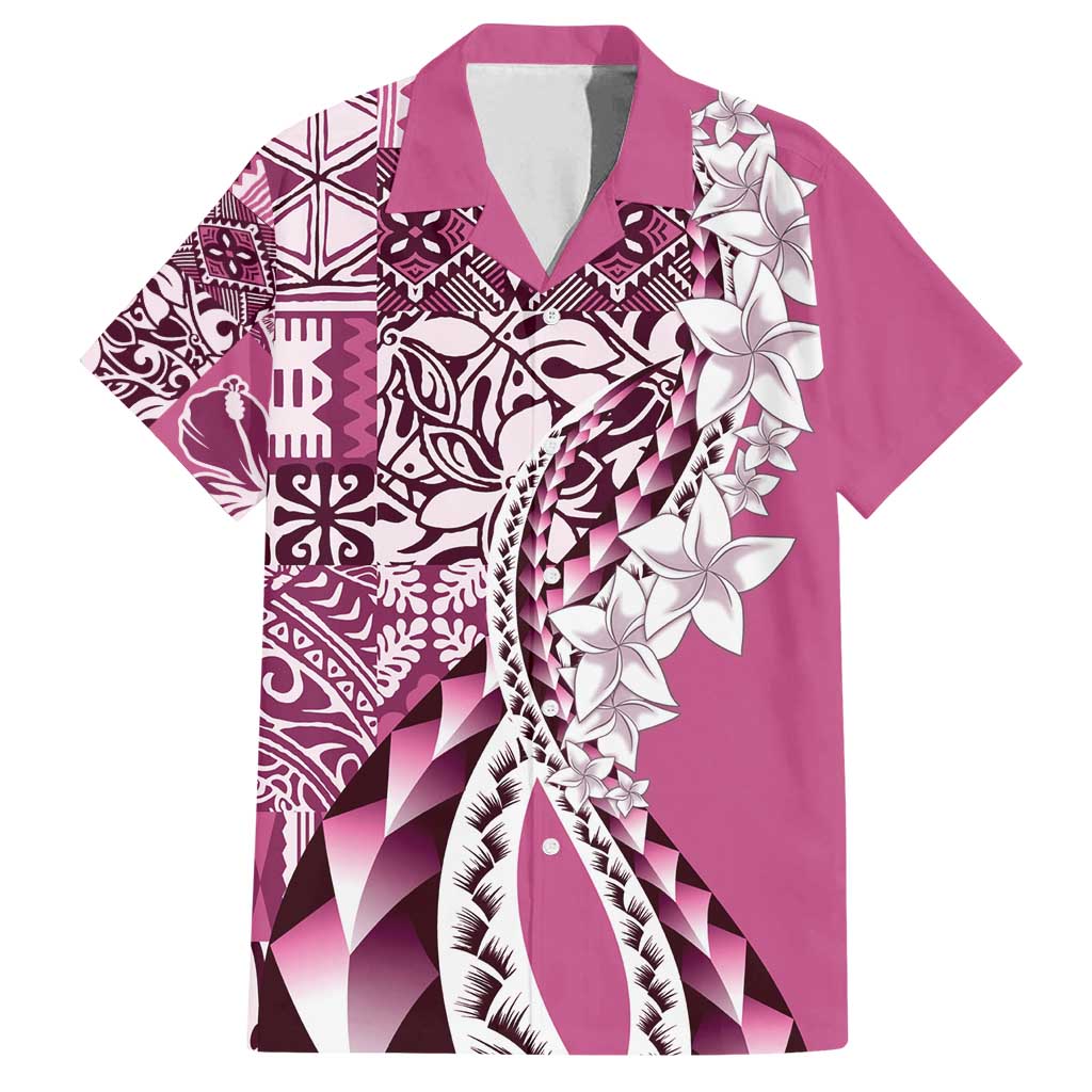 Aloha Vintage Plumeria Hawaiian Tapa Pattern Family Matching Puletasi and Hawaiian Shirt Pink Hawaiian Tapa Pattern - Polynesian Pride