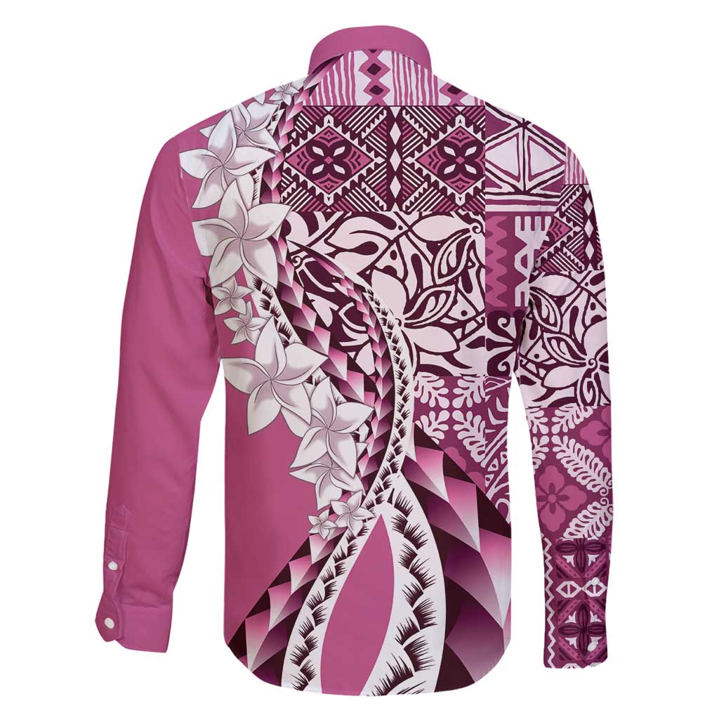 Aloha Vintage Plumeria Hawaiian Tapa Pattern Family Matching Puletasi and Hawaiian Shirt Pink Hawaiian Tapa Pattern - Polynesian Pride