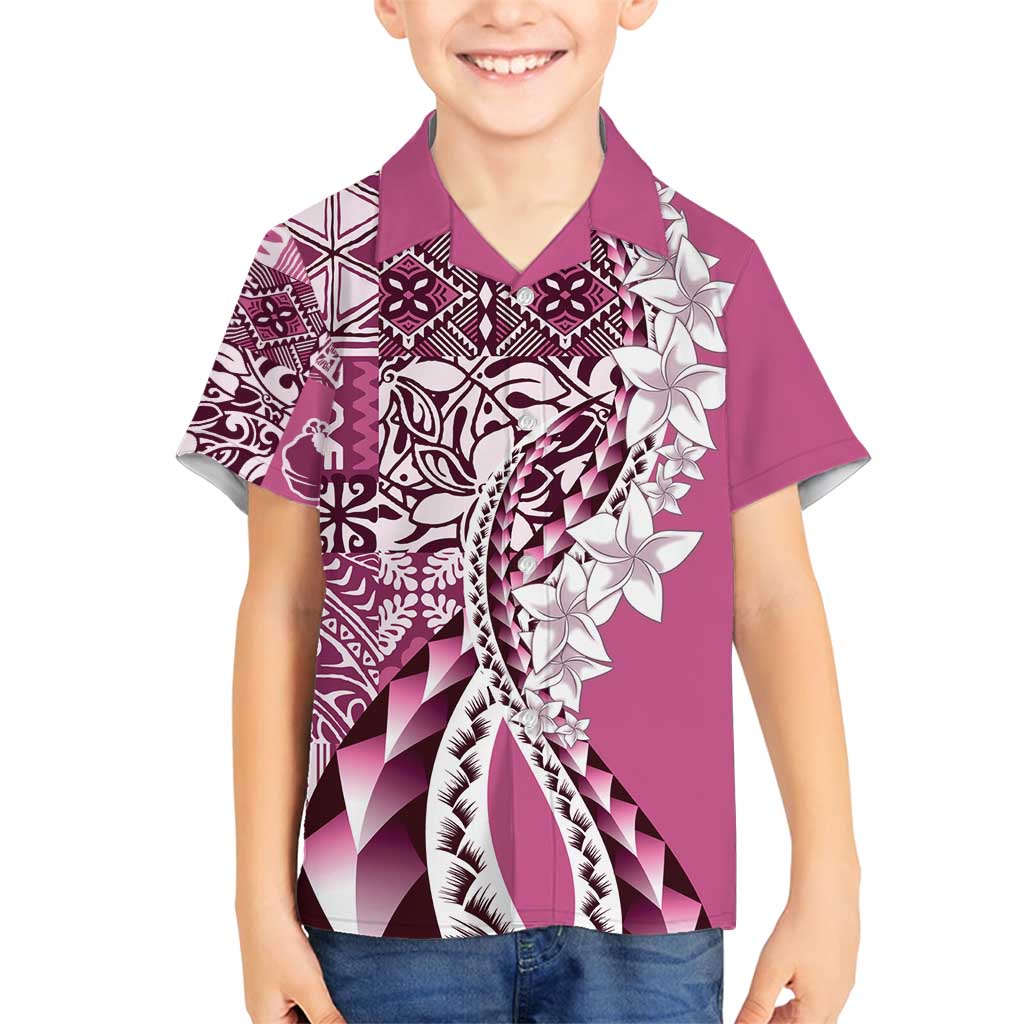 Aloha Vintage Plumeria Hawaiian Tapa Pattern Family Matching Puletasi and Hawaiian Shirt Pink Hawaiian Tapa Pattern - Polynesian Pride