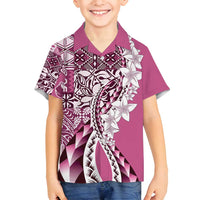 Aloha Vintage Plumeria Hawaiian Tapa Pattern Family Matching Puletasi and Hawaiian Shirt Pink Hawaiian Tapa Pattern - Polynesian Pride