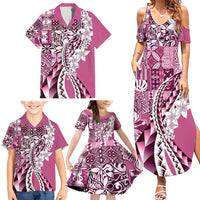 Aloha Vintage Plumeria Hawaiian Tapa Pattern Family Matching Summer Maxi Dress and Hawaiian Shirt Pink Hawaiian Tapa Pattern - Polynesian Pride