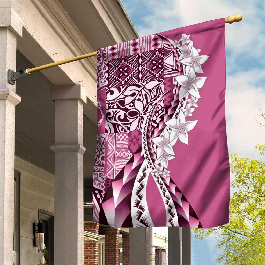 Aloha Vintage Plumeria Hawaiian Tapa Pattern Garden Flag Pink Hawaiian Tapa Pattern - Polynesian Pride
