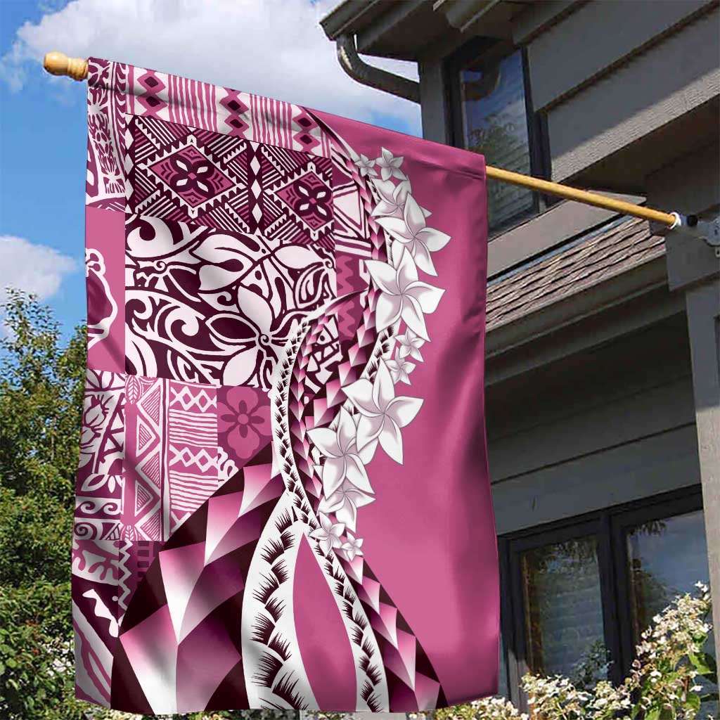 Aloha Vintage Plumeria Hawaiian Tapa Pattern Garden Flag Pink Hawaiian Tapa Pattern - Polynesian Pride