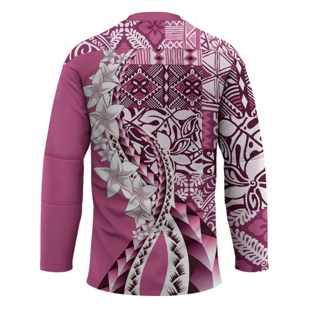 Aloha Vintage Plumeria Hawaiian Tapa Pattern Hockey Jersey Pink Hawaiian Tapa Pattern LT9 - Polynesian Pride