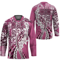 Aloha Vintage Plumeria Hawaiian Tapa Pattern Hockey Jersey Pink Hawaiian Tapa Pattern LT9 - Polynesian Pride