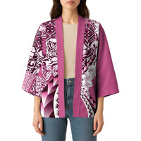 Aloha Vintage Plumeria Hawaiian Tapa Pattern Kimono Pink Hawaiian Tapa Pattern - Polynesian Pride
