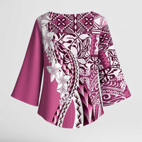 Aloha Vintage Plumeria Hawaiian Tapa Pattern Kimono Sleeve Blouse Pink Hawaiian Tapa Pattern - Polynesian Pride