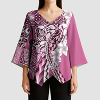 Aloha Vintage Plumeria Hawaiian Tapa Pattern Kimono Sleeve Blouse Pink Hawaiian Tapa Pattern - Polynesian Pride