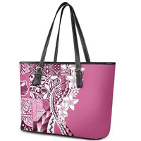 Aloha Vintage Plumeria Hawaiian Tapa Pattern Leather Tote Bag Pink Hawaiian Tapa Pattern - Polynesian Pride