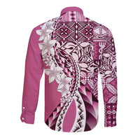Aloha Vintage Plumeria Hawaiian Tapa Pattern Long Sleeve Button Shirt Pink Hawaiian Tapa Pattern LT9 - Polynesian Pride
