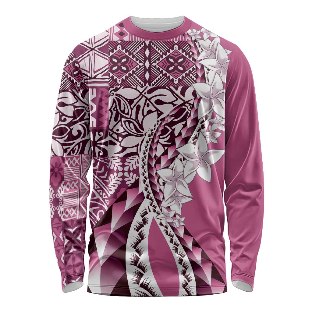 Aloha Vintage Plumeria Hawaiian Tapa Pattern Long Sleeve Shirt Pink Hawaiian Tapa Pattern LT9 Unisex Pink - Polynesian Pride