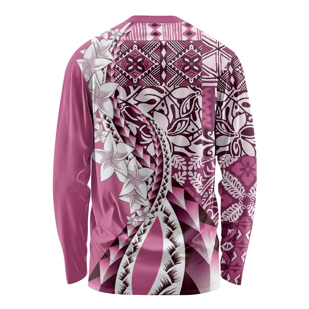 Aloha Vintage Plumeria Hawaiian Tapa Pattern Long Sleeve Shirt Pink Hawaiian Tapa Pattern LT9 - Polynesian Pride