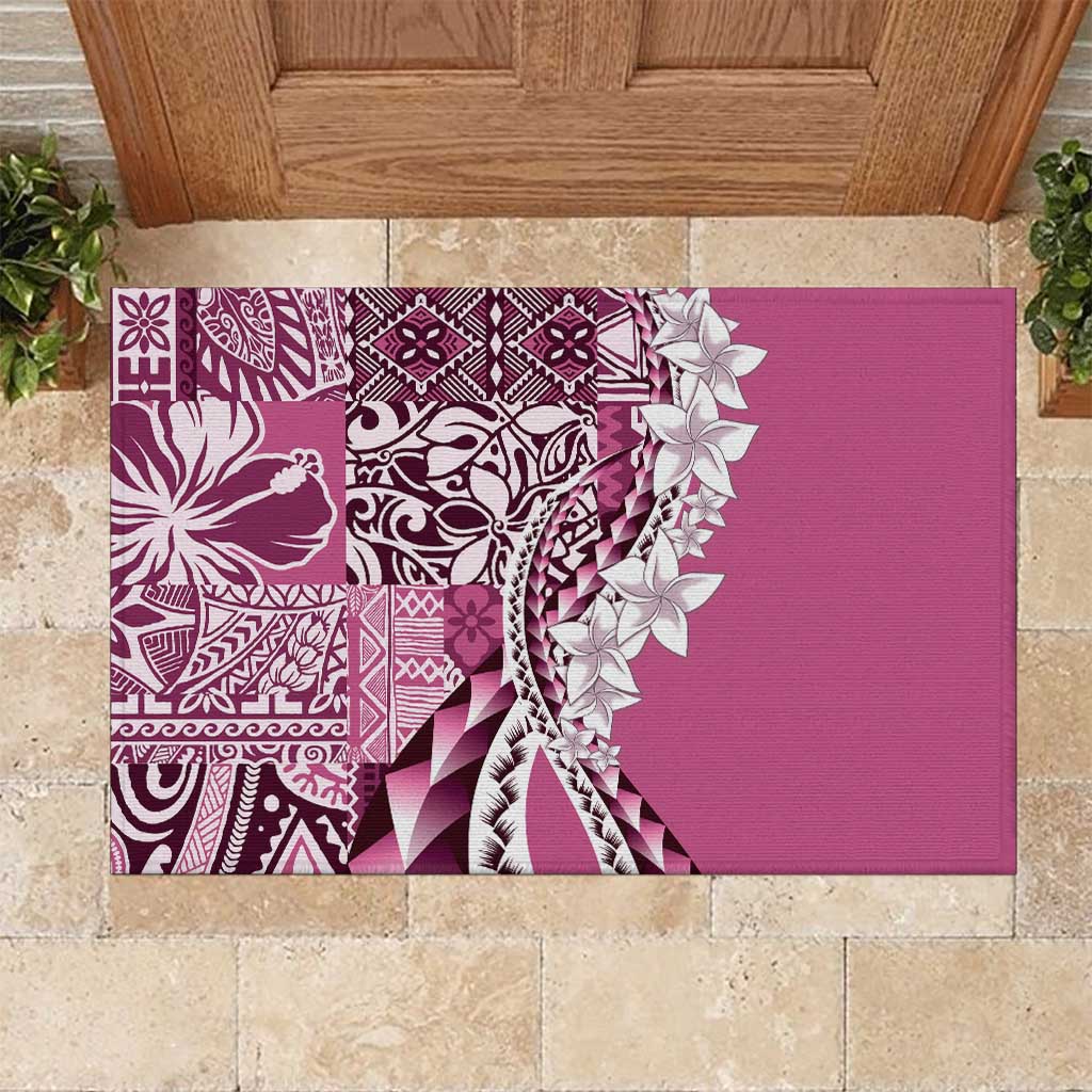 Aloha Vintage Plumeria Hawaiian Tapa Pattern Rubber Doormat Pink Hawaiian Tapa Pattern LT9 Pink - Polynesian Pride