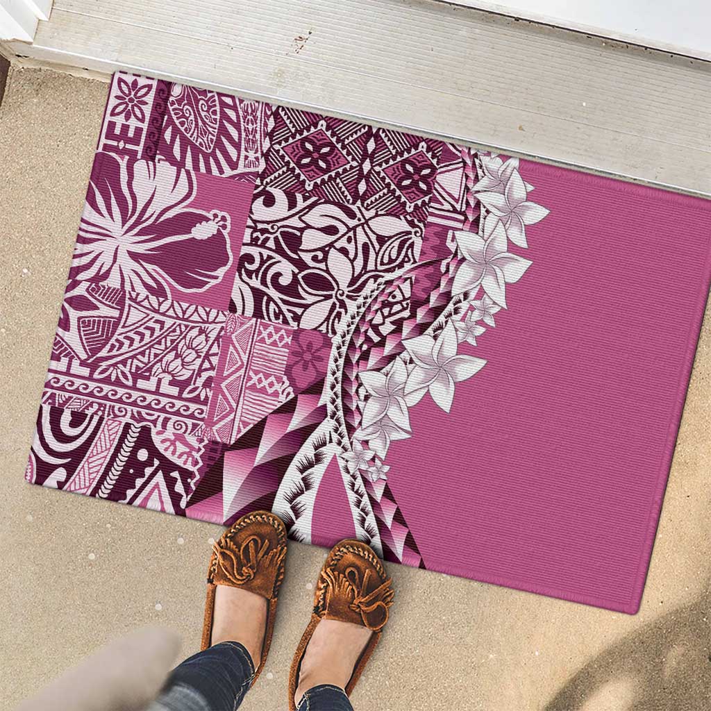 Aloha Vintage Plumeria Hawaiian Tapa Pattern Rubber Doormat Pink Hawaiian Tapa Pattern LT9 - Polynesian Pride