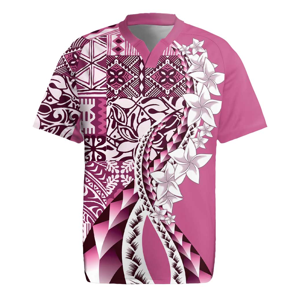 Aloha Vintage Plumeria Hawaiian Tapa Pattern Rugby Jersey Pink Hawaiian Tapa Pattern LT9 Pink - Polynesian Pride