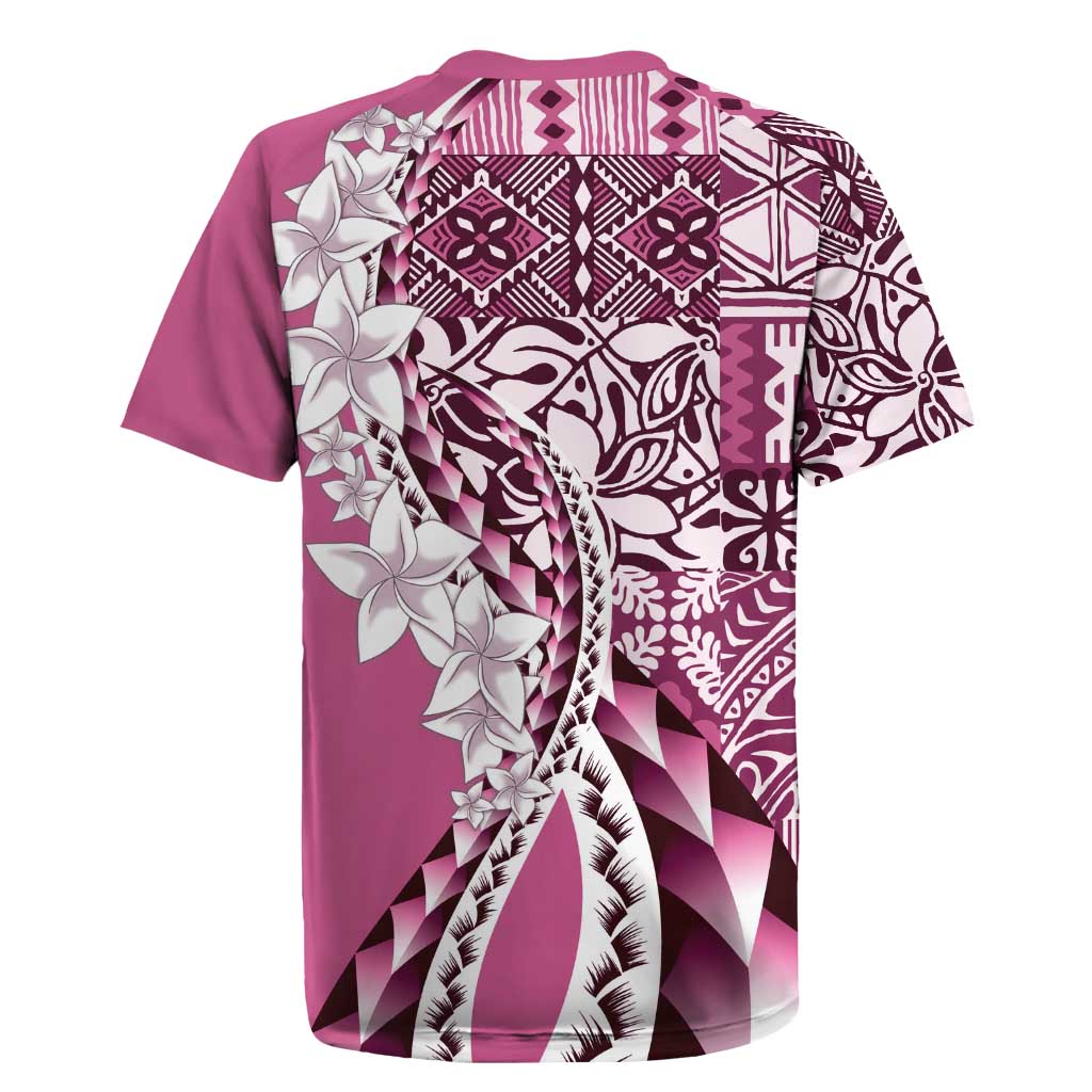 Aloha Vintage Plumeria Hawaiian Tapa Pattern Rugby Jersey Pink Hawaiian Tapa Pattern LT9 - Polynesian Pride
