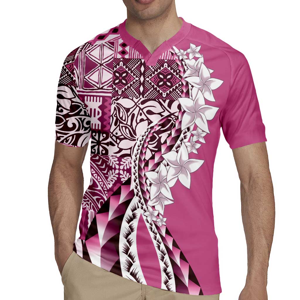 Aloha Vintage Plumeria Hawaiian Tapa Pattern Rugby Jersey Pink Hawaiian Tapa Pattern LT9 - Polynesian Pride