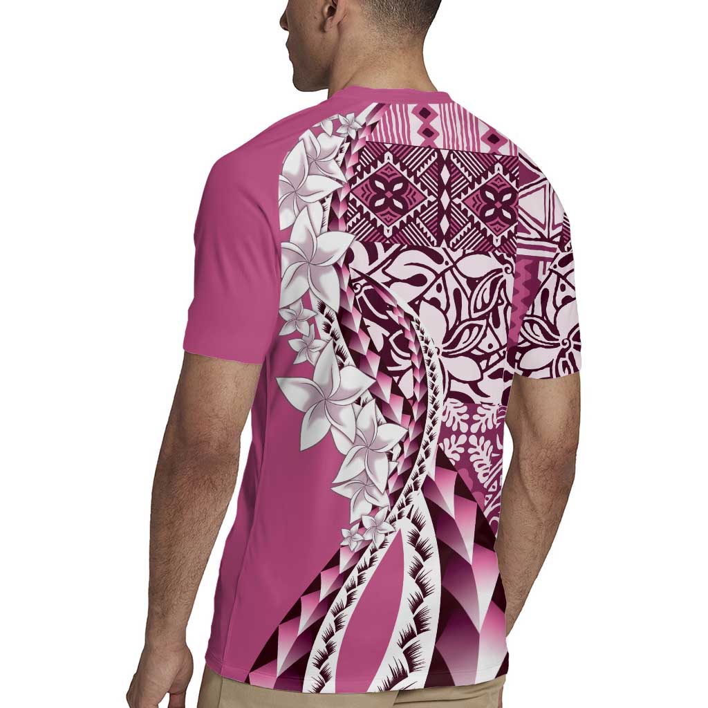 Aloha Vintage Plumeria Hawaiian Tapa Pattern Rugby Jersey Pink Hawaiian Tapa Pattern LT9 - Polynesian Pride