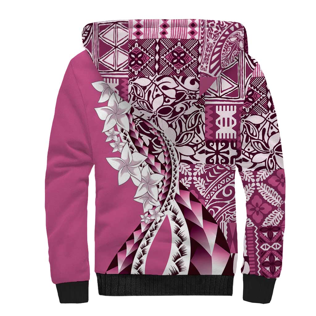 Aloha Vintage Plumeria Hawaiian Tapa Pattern Sherpa Hoodie Pink Hawaiian Tapa Pattern LT9 - Polynesian Pride
