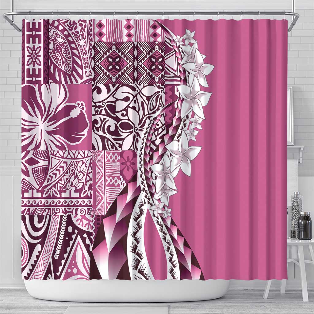 Aloha Vintage Plumeria Hawaiian Tapa Pattern Shower Curtain Pink Hawaiian Tapa Pattern - Polynesian Pride