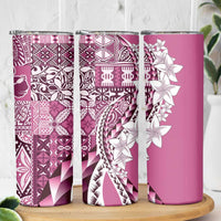 Aloha Vintage Plumeria Hawaiian Tapa Pattern Skinny Tumbler Pink Hawaiian Tapa Pattern - Polynesian Pride