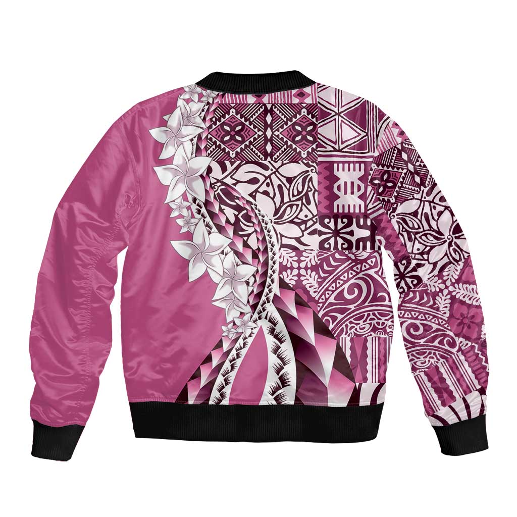 Aloha Vintage Plumeria Hawaiian Tapa Pattern Sleeve Zip Bomber Jacket Pink Hawaiian Tapa Pattern - Polynesian Pride
