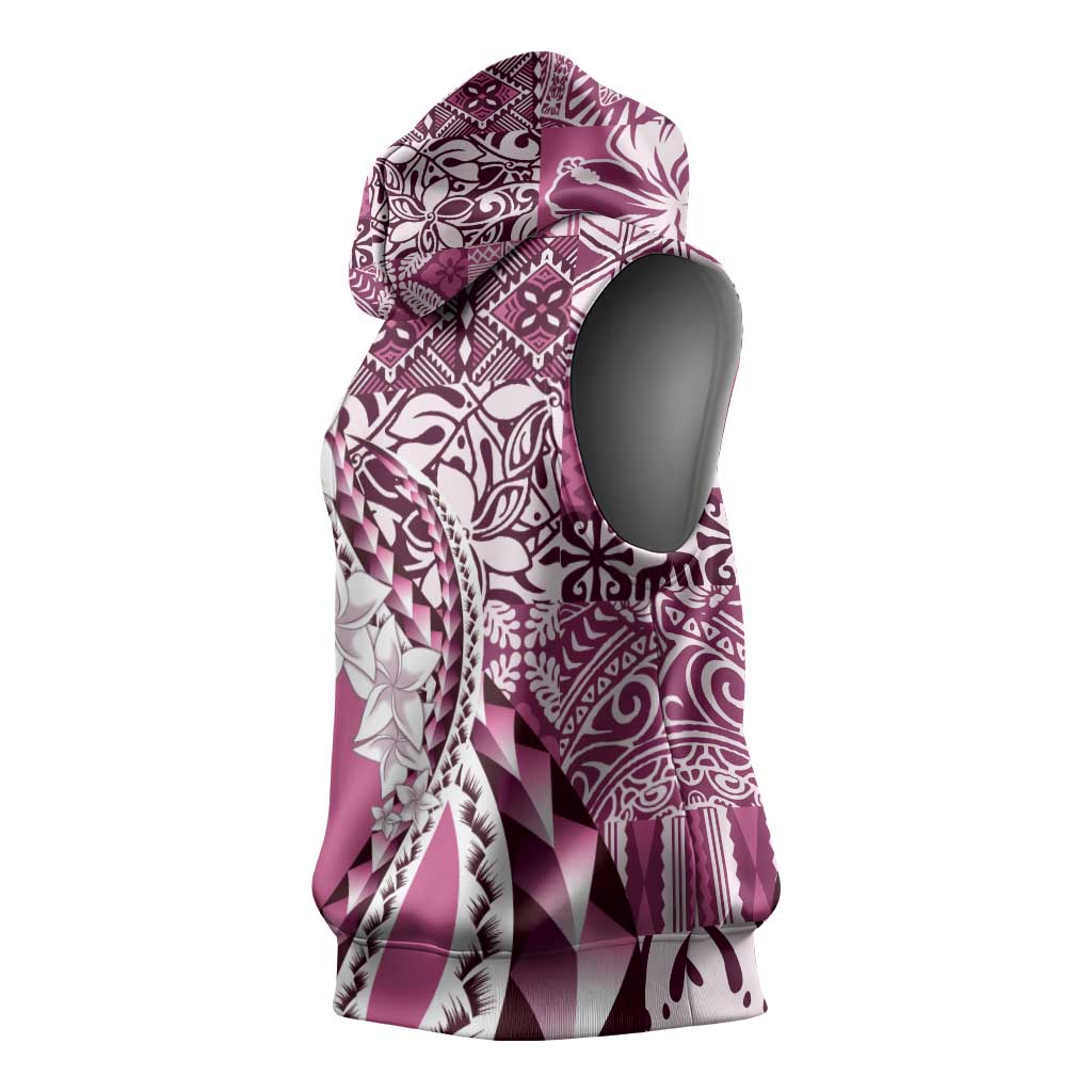 Aloha Vintage Plumeria Hawaiian Tapa Pattern Sleeveless Hoodie Pink Hawaiian Tapa Pattern LT9 - Polynesian Pride