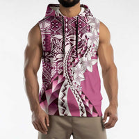 Aloha Vintage Plumeria Hawaiian Tapa Pattern Sleeveless Hoodie Pink Hawaiian Tapa Pattern LT9 - Polynesian Pride
