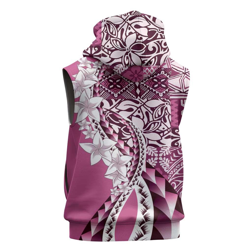 Aloha Vintage Plumeria Hawaiian Tapa Pattern Sleeveless Zip Hoodie Pink Hawaiian Tapa Pattern LT9 - Polynesian Pride