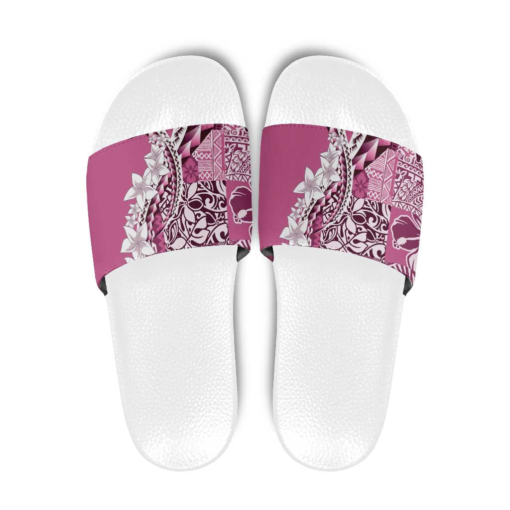 Aloha Vintage Plumeria Hawaiian Tapa Pattern Slide Sandals Pink Hawaiian Tapa Pattern - Polynesian Pride