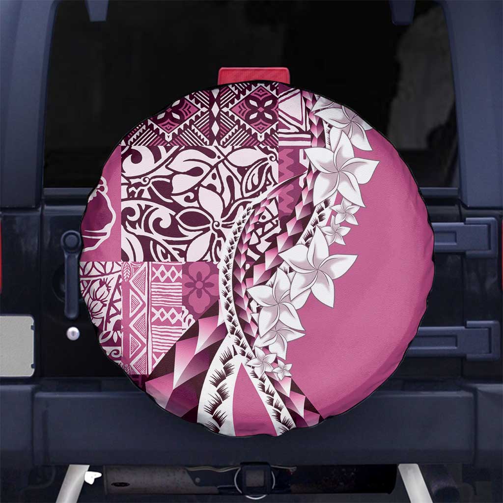 Aloha Vintage Plumeria Hawaiian Tapa Pattern Spare Tire Cover Pink Hawaiian Tapa Pattern - Polynesian Pride