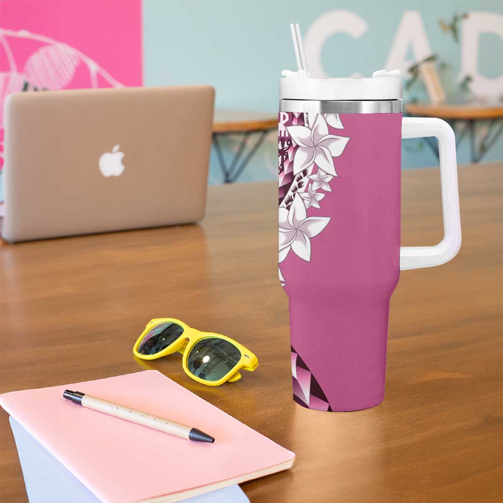 Aloha Vintage Plumeria Hawaiian Tapa Pattern Tumbler With Handle Pink Hawaiian Tapa Pattern - Polynesian Pride