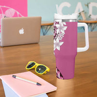 Aloha Vintage Plumeria Hawaiian Tapa Pattern Tumbler With Handle Pink Hawaiian Tapa Pattern - Polynesian Pride