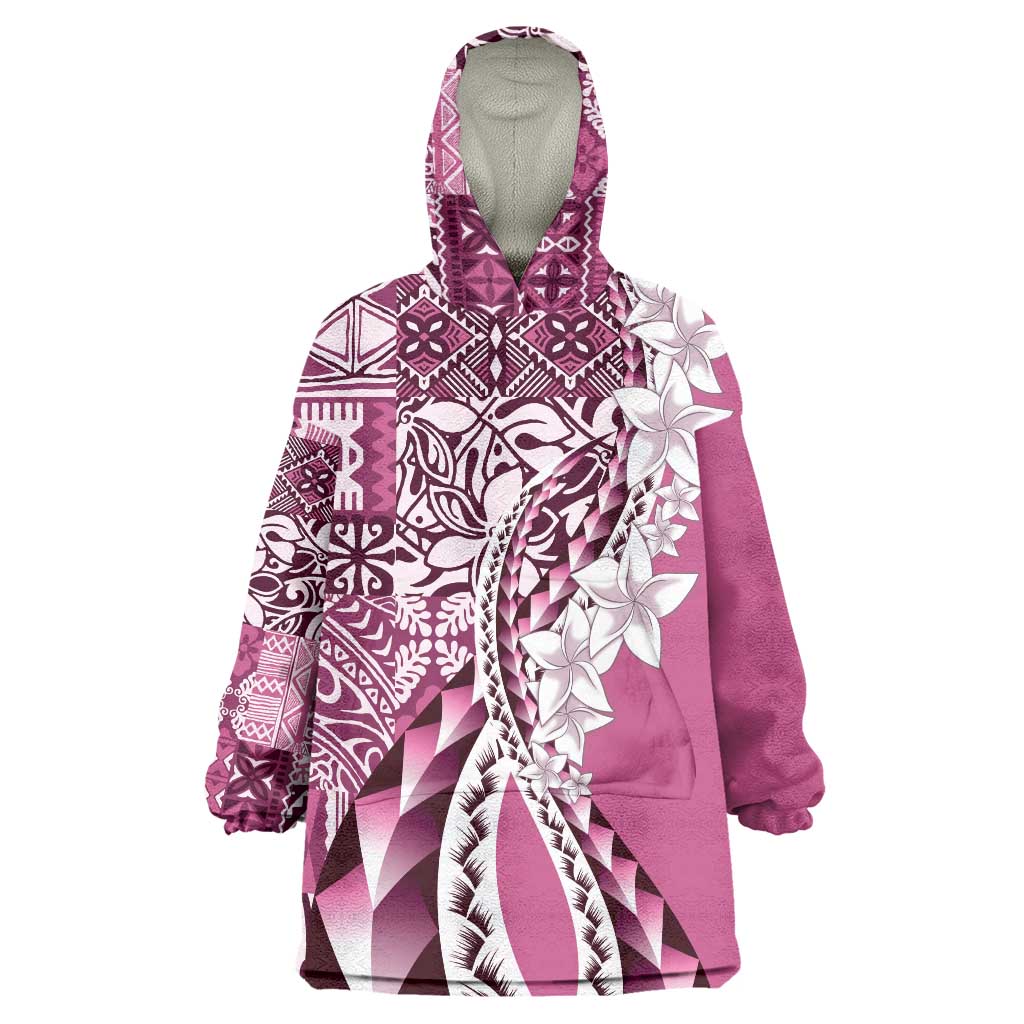 Aloha Vintage Plumeria Hawaiian Tapa Pattern Wearable Blanket Hoodie Pink Hawaiian Tapa Pattern LT9 One Size Pink - Polynesian Pride