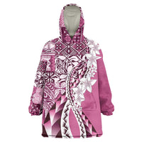 Aloha Vintage Plumeria Hawaiian Tapa Pattern Wearable Blanket Hoodie Pink Hawaiian Tapa Pattern LT9 One Size Pink - Polynesian Pride