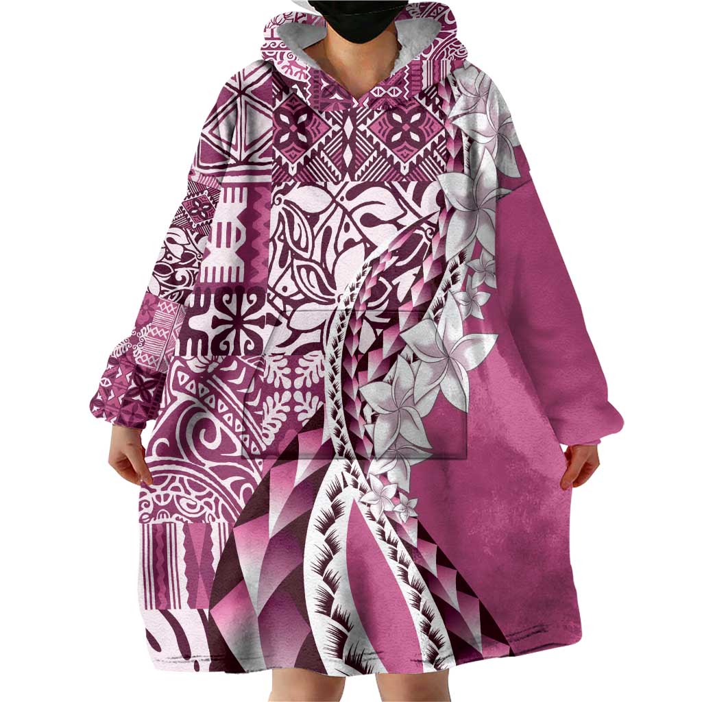 Aloha Vintage Plumeria Hawaiian Tapa Pattern Wearable Blanket Hoodie Pink Hawaiian Tapa Pattern LT9 - Polynesian Pride