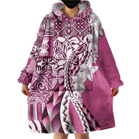 Aloha Vintage Plumeria Hawaiian Tapa Pattern Wearable Blanket Hoodie Pink Hawaiian Tapa Pattern LT9 - Polynesian Pride