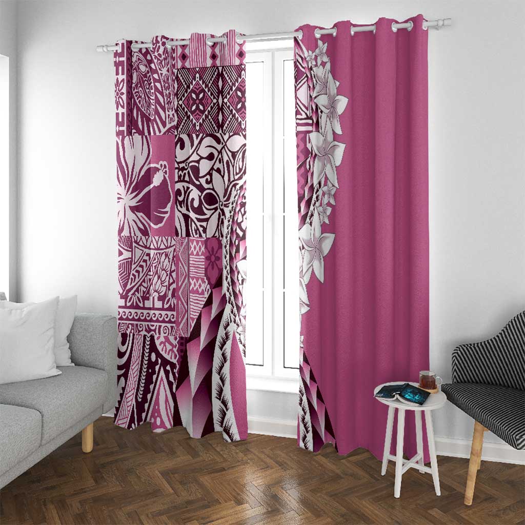 Aloha Vintage Plumeria Hawaiian Tapa Pattern Window Curtain Pink Hawaiian Tapa Pattern - Polynesian Pride