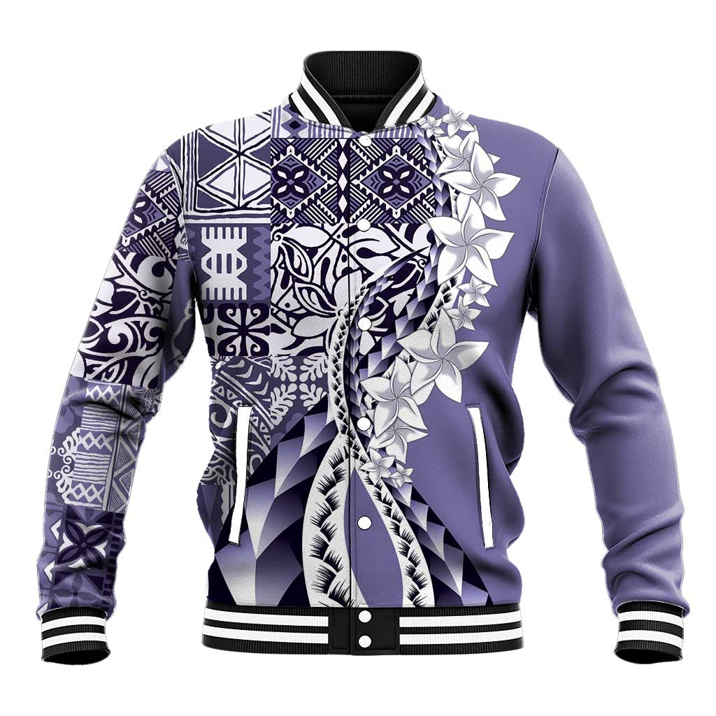 Aloha Vintage Plumeria Hawaiian Tapa Pattern Baseball Jacket Purple Hawaiian Tapa Pattern LT9 Unisex Purple - Polynesian Pride